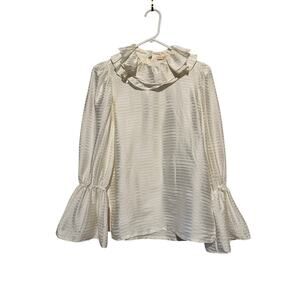 Tory Burch White Blouse Satin Stripe Ruffle Size 2